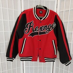 Revenge University Letterman Varsity Jacket Black Red White Size Large
